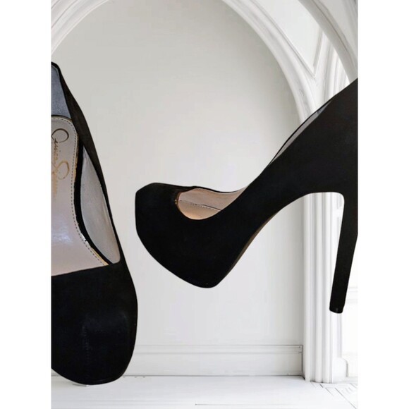 Jessica Simpson Rebeca 5.5" High Heels Sz 8 Women's Platform Pump Black Suede - Picture 14 of 16